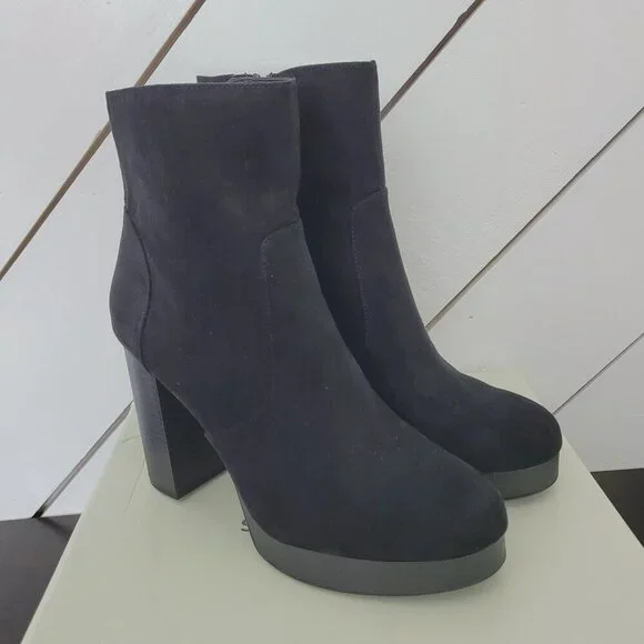 NWT Sun Stone Patriceef Womens Black Faux Suede High Heel Ankle Boots Size 10M - Picture 1 of 9